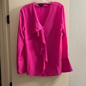 Banana Republic Fuchsia Ruffle Front V-Neck Blouse